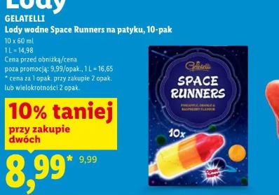 Gelatelli Lody wodne Space Runners na patyku, 10-pak