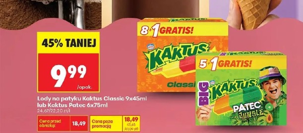 Lody na patyku Kaktus Classic 9x45ml lub Kaktus Patec 6x75ml