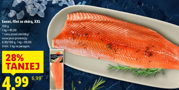 Łosoś, filet ze skórą, XXL