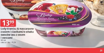 Eskiss Lody tiramisu & mascarpone z sosem i ciastkami/o smaku owoców lasu z sosem i owocami