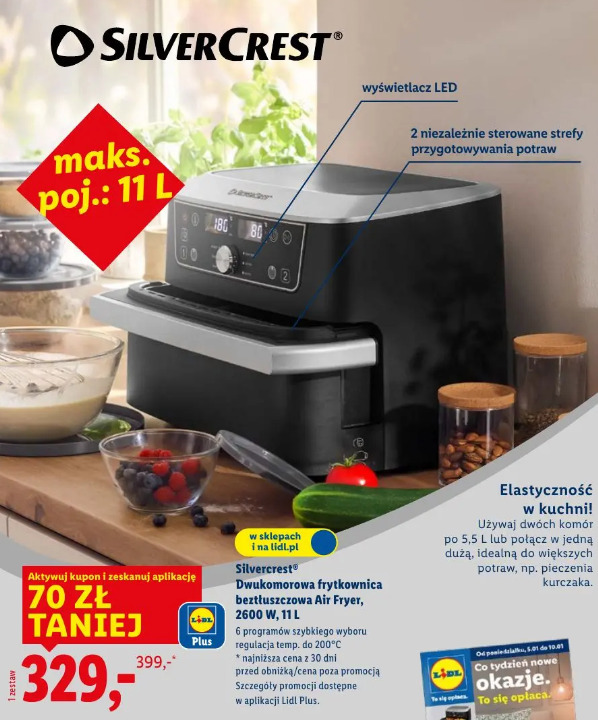 Silvercrest Dwukomorowa frytkownica beztłuszczowa Air Fryer