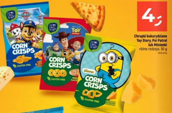 Chrupki kukurydziane Toy Story, Psi Patrol lub Minionki