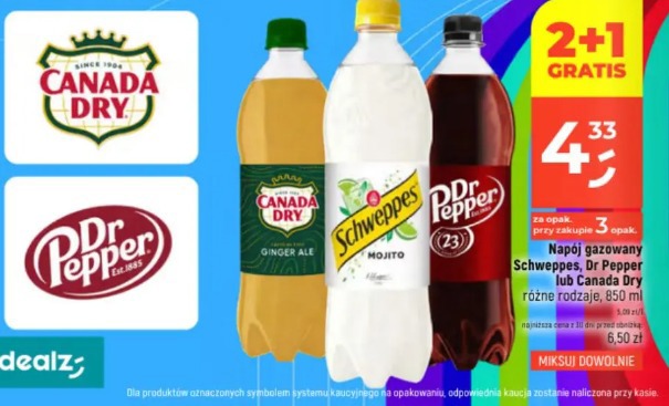 Napój gazowany Schweppes, Dr Pepper lub Canada Dry