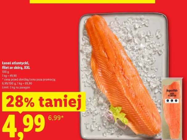 Łosoś atlantycki, filet ze skórą, XXL SuperFish