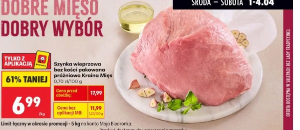 Szynka wieprzowa bez kości pakowana próżniowo Kraina Mięs