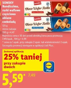 Sondey Rondissimo, rurki waflowe częściowo oblane czekoladą