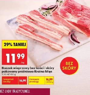 Boczek wieprzowy bez kości i skóry pakowany próżniowo Kraina Mięs
