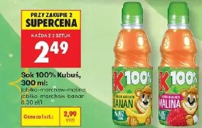 Sok 100% Kubuś jabłko-marchew-maliną, jabłko-marchew-banan