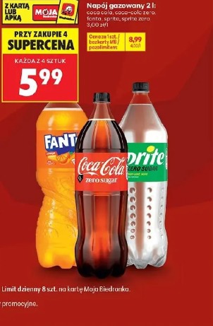 Napój gazowany 2 l: coca-cola, coca-cola zero, fanta, sprite, sprite zero