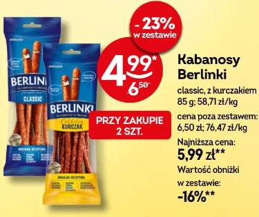 Kabanosy Berlinki classic, z kurczakiem