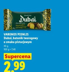 Varenos Pienlis Dubai, batonik twarogowy o smaku pistacjowym