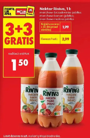 Nektar Riviva marchew-brzoskwinia-jabłko; marchew-banan-jabłko; marchew-malina-jabłko