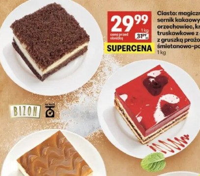 Ciasto: magiczne z galaretką, sernik kakaowy, czarny las, orzechowiec, krówka, truskawkowiec z galaretką, z gruszką prażoną, rolada śmietanowo-porzeczkowa