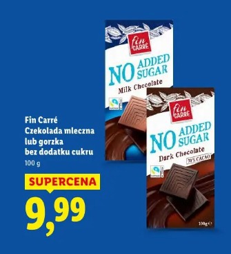 Fin Carré Czekolada mleczna lub gorzka bez dodatku cukru