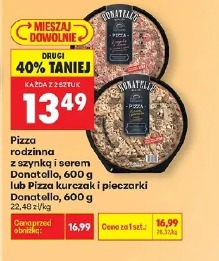 Pizza rodzinna z szynką i serem lub Pizza rodzinna z kurczaki i pieczarki Donatello