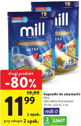Kapsułki do zmywarki Mill Ultra All in One Lemon