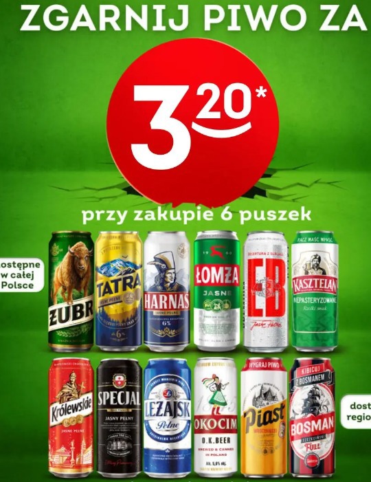 Piwo Żubr, Tatra, Harnaś, Łomża, EB, Kasztelan, Królewskie, Specjal, Leżajsk, Okocim, Piast, Bosman