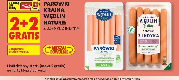 Parówki Kraina Wędlin Nature z szynki, z indyka