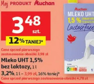 Mleko UHT 1,5% bez laktozy Auchan