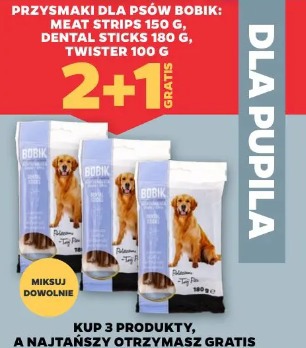Przysmaki dla psów Bobik: meat strips, dental sticks, twister