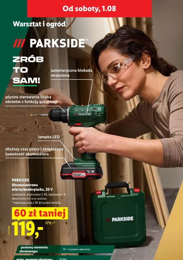 Parkside Akumulatorowa wiertarkowkrętarka, 20 V