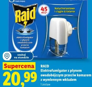 Raid Elektrofumigator z płynem owadobójczym przeciw komarom z wymiennym wkładem