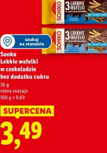Sonko Lekkie wafelki w czekoladzie bez dodatku cukru