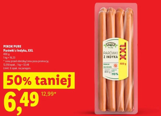 Pikok Pure parówki z indyka XXL