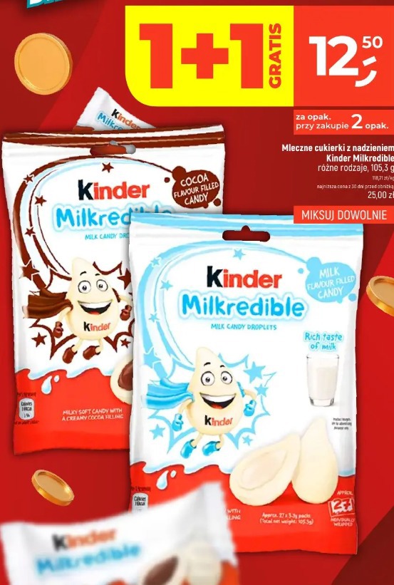 Mleczne cukierki z nadzieniem Kinder Milkredible