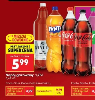 Napój gazowany Coca-Cola, Coca-Cola Zero Cukru, Fanta, Sprite, Kinley 1,75 l