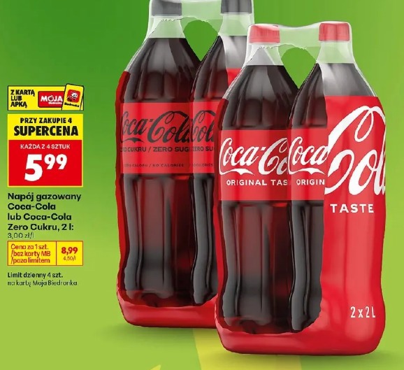 Napój gazowany Coca-Cola lub Coca-Cola Zero Cukru, 2 l