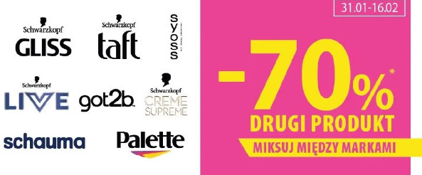 Schwarzkopf Gliss, Taft, Syoss, Live, got2b, Creme Supreme, Schauma, Palette drugi produkt -70%