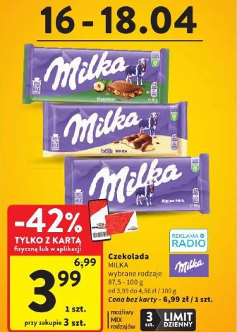 Czekolada Milka wybrane rodzaje