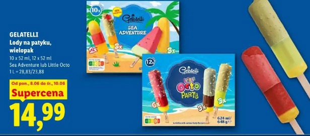 Gelatelli Lody na patyku, wielopak Sea Adventure lub Little Octo