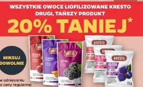 Wszystkie owoce liofilizowane Kresto drugi, tańszy produkt 20% taniej