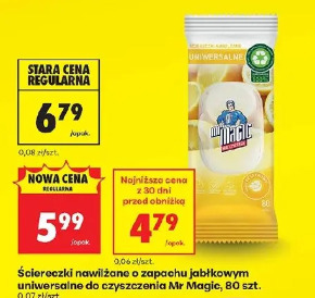 Ściereczki nawilżane o zapachu jabłkowym uniwersalne do czyszczenia Mr Magic, 80 szt.