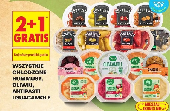 Wszystkie chłodzone hummusy, oliwki, antipasti i guacamole
