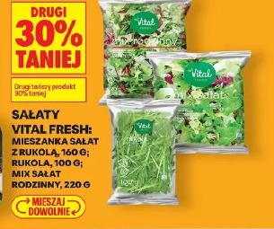 Sałaty Vital Fresh: mieszanka sałat z rukolą, 160 g; rukola, 100 g; mix sałat rodzinny, 220 g