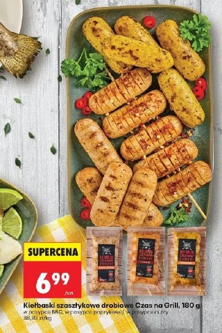 Kiełbaski szaszłykowe drobiowe Czas na Grill, 180 g w posypce BBQ, w posypce paprykowej, w posypce curry
