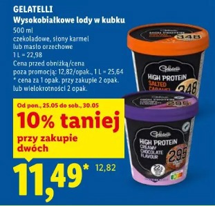 Gelatelli Wysokobiałkowe lody w kubku czekoladowe, słony karmel lub masło orzechowe