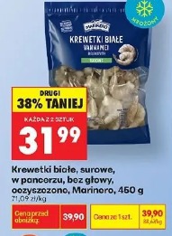 Krewetki białe, surowe, w pancerzu, bez głowy, oczyszczono, Marinero