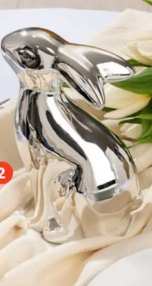 Duży srebrny zając ceramiczny