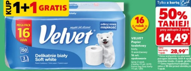 Velvet Papier toaletowy biały, soft white 16 szt. opakowanie