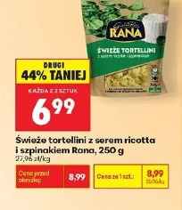 Świeże tortellini z serem ricotta i szpinakiem Rana, 250 g
