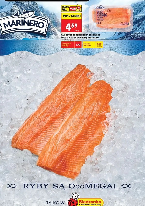 Świeży filet z pstrąga tęczowego łososiowego ze skórą Marinero