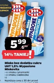 Mleko bez dodatku cukru UHT 1,5% Wypasione Mlekovita
