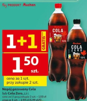 Napój gazowany Cola lub Cola Zero Auchan