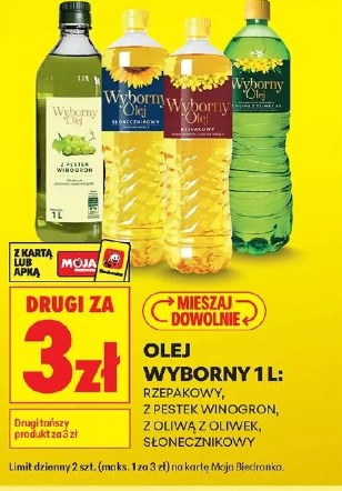 Olej Wyborny 1L: rzepakowy, z pestek winogron, z oliwą z oliwek, słonecznikowy