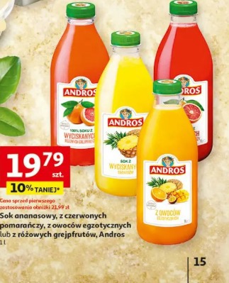 Sok ananasowy, z czerwonych pomarańczy, z owoców egzotycznych lub z różowych grejpfrutów Andros 1 l