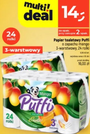 Papier toaletowy Puffi o zapachu mango 3-warstwowy, 24 rolki
